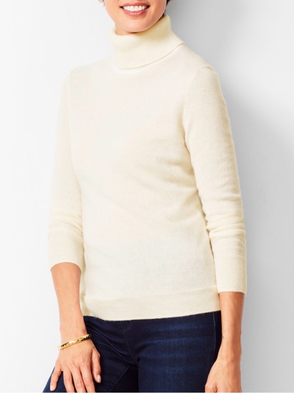 Talbots Solid beige Pure Cashmere Knit Long Sleeve turtleneck Sweater Medium